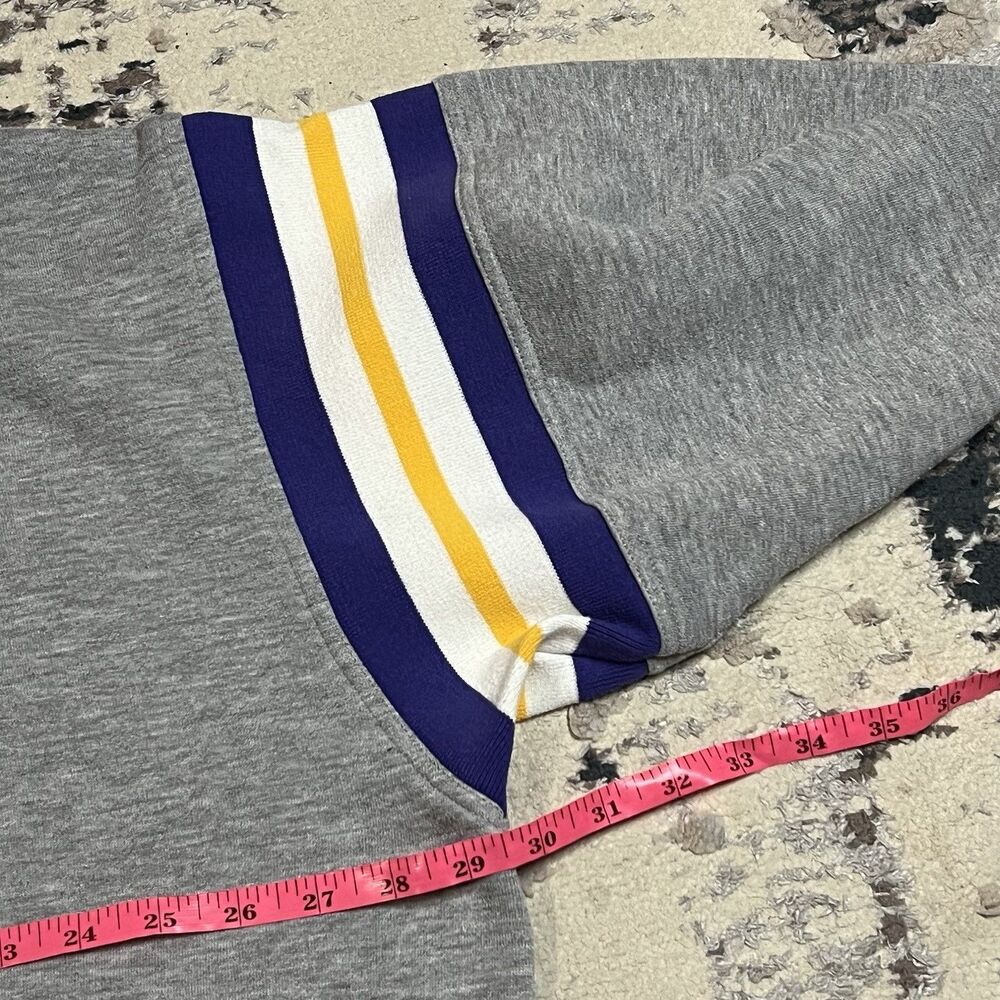 Vintage NFL Minnesota Vikings V Neck Sweatshirt Mens 2XL Gray Striped Sleeves - Picture 10 of 12